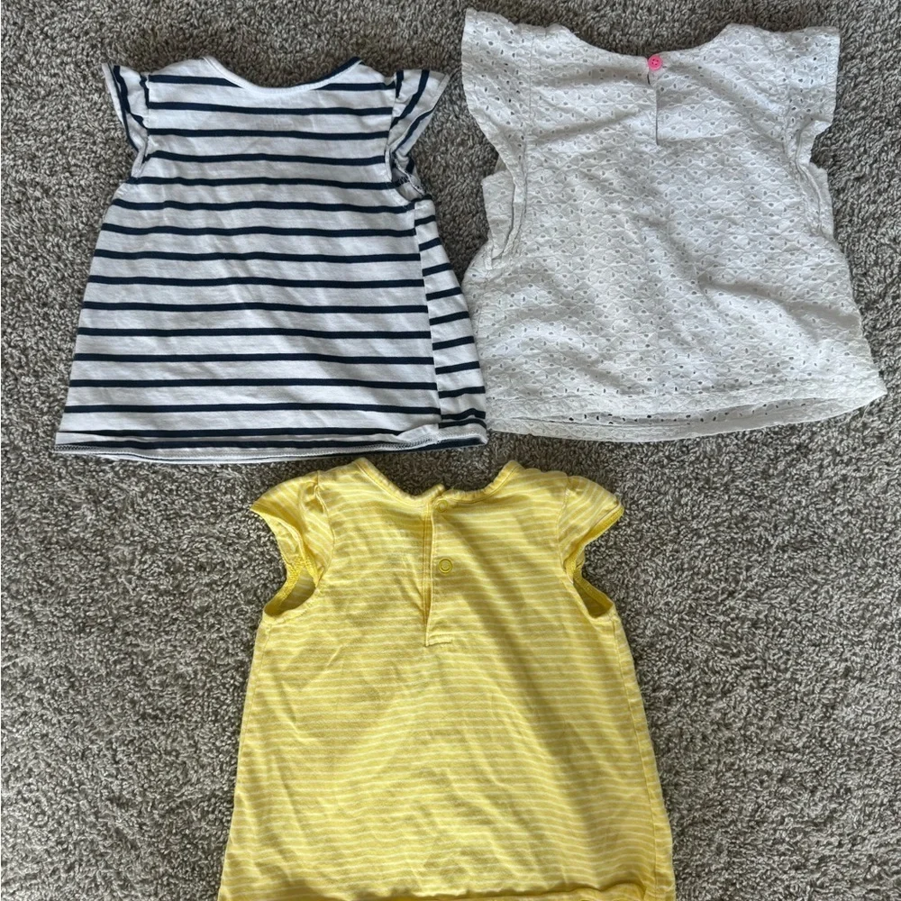 Girls Tops Bundle – Striped Floral, Eyelet White & Yellow Tee – Size 18 Months